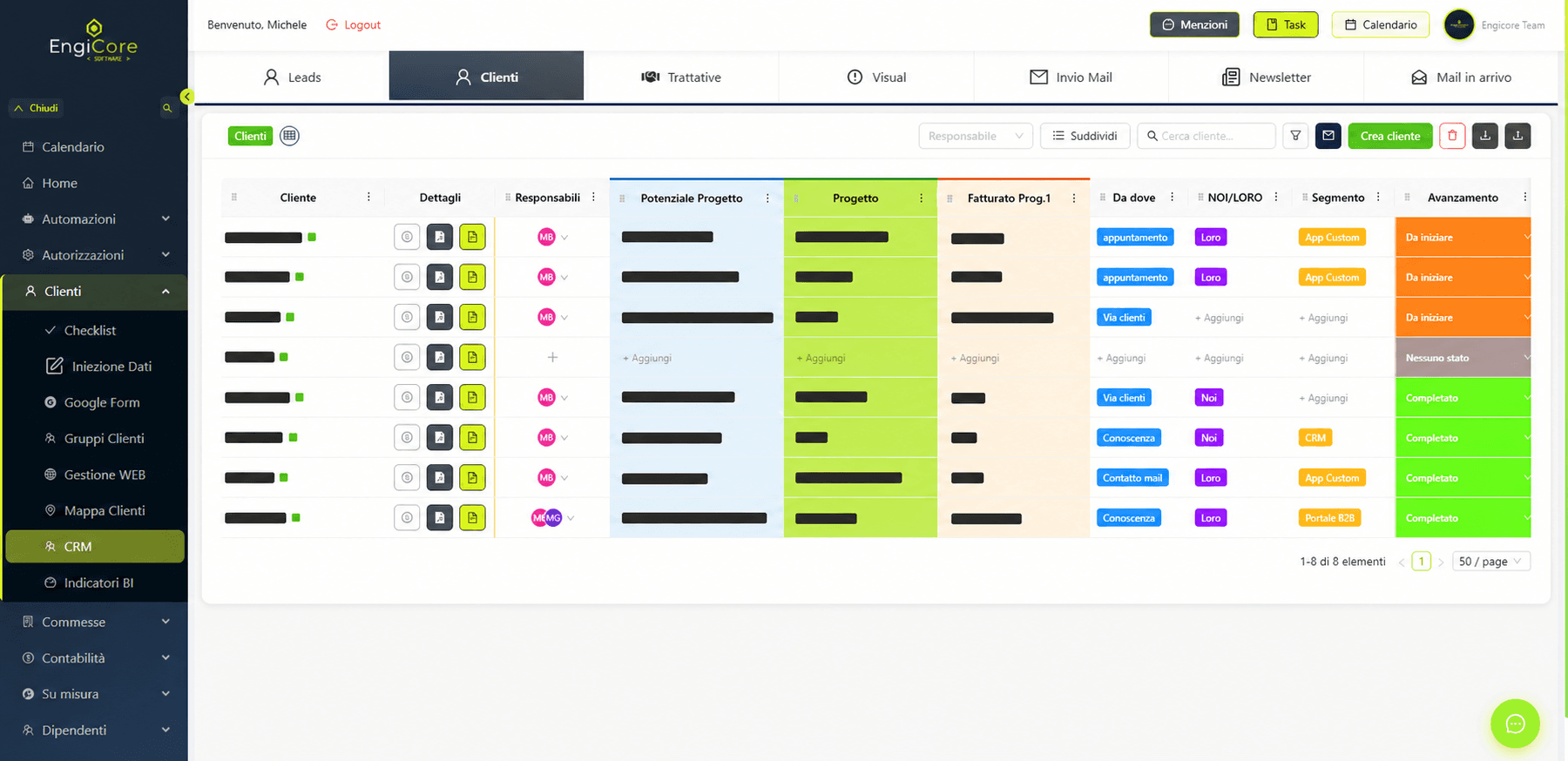 Gestionale Engicore su misura per PMI: sezione Clienti del CRM