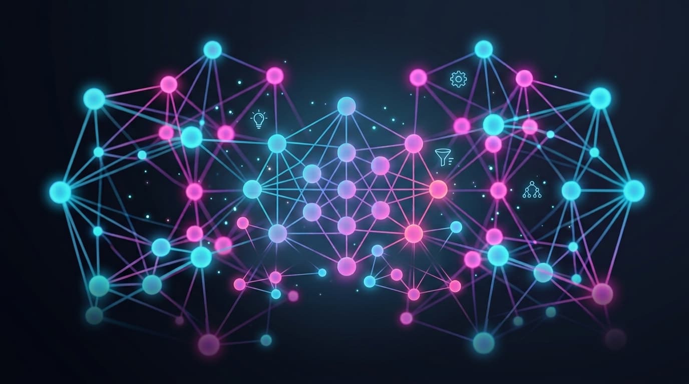 Rete neurale luminosa che rappresenta l'intelligenza artificiale di Engi